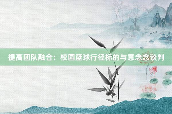 提高团队融合：校园篮球行径标的与意念念谈判